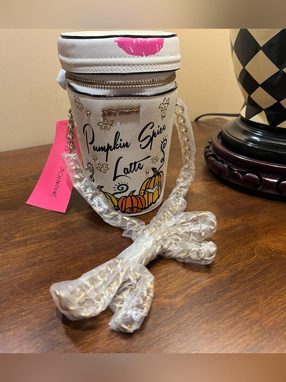 NWT Betsey Johnson Kitsch Pumpkin Spice Latte Crossbody Cup Bag Purse RARE